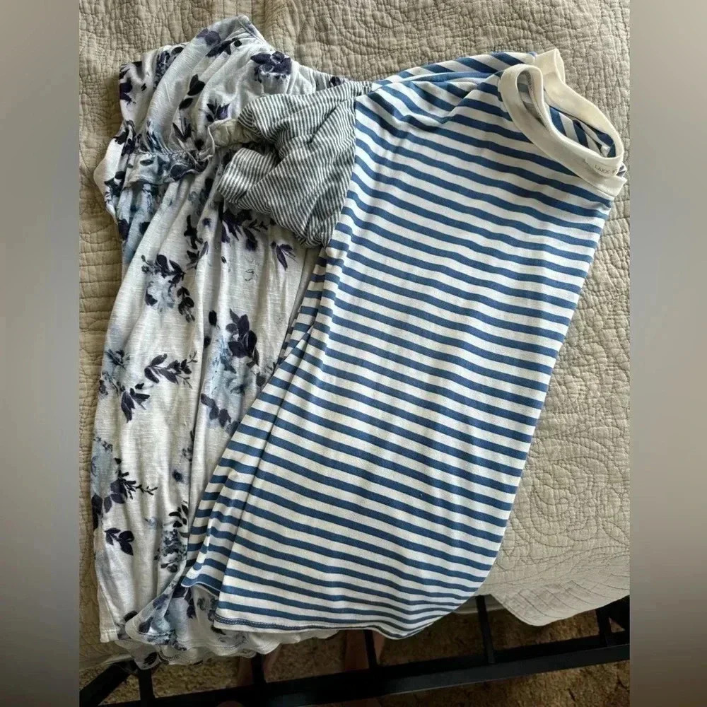 Maurices Women’s Set of 2 size small tops striped floral blue summer blouse Y2K
